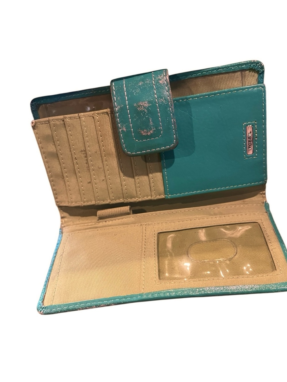 Fossil (2) Leather Turquoise organizer wallets. - Picture 5 of 6
